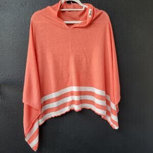Artisan NY 100% Organic Linen Hooded Poncho Top Coral